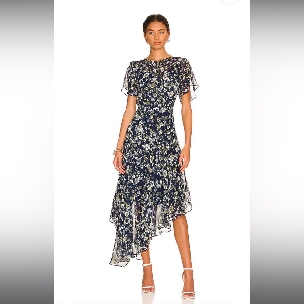 ASTR The Label Flutter Sleeve Maxi Dress in Blue & Green Floral